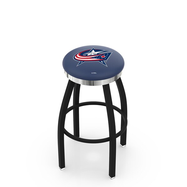 Holland Bar Stool Co 25" Blk Wrinkle Columbus Blue Jackets Swivel Bar Stool, Chrome Ring - L8B2C25COLBLU