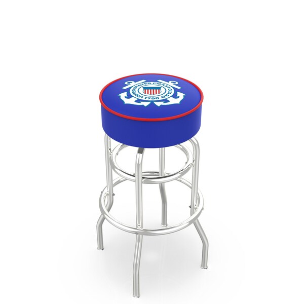 Holland Bar Stool Co 25" U.S. Coast Guard Cushion Seat, 2-Ring Chrome Swivel Bar Stool - L7C125CSTGRD