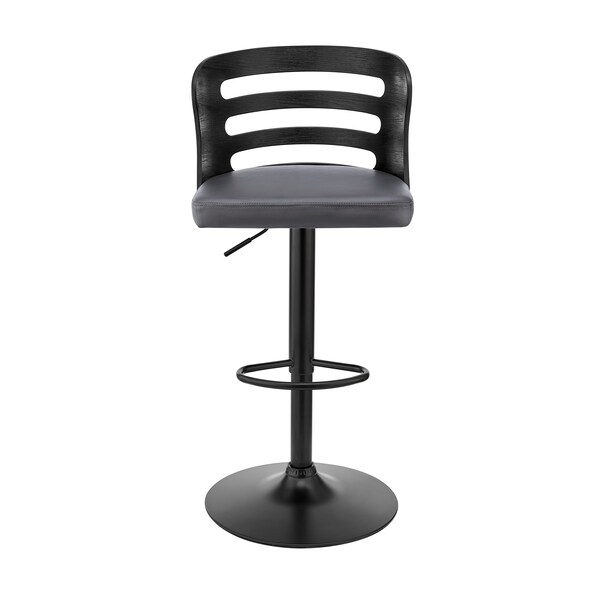 Armen Living Khalia Adjustable Swivel Gray Faux Leather and Black Wood Bar Stool with Black Base - LCKHBABLGR