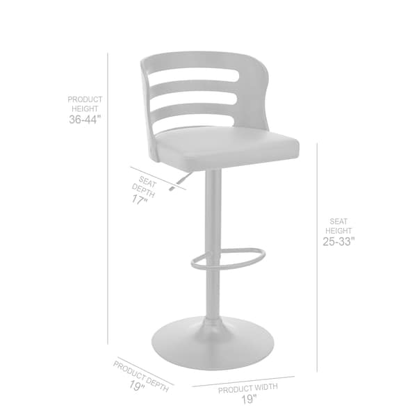 Armen Living Khalia Adjustable Swivel Gray Faux Leather and Black Wood Bar Stool with Black Base - LCKHBABLGR