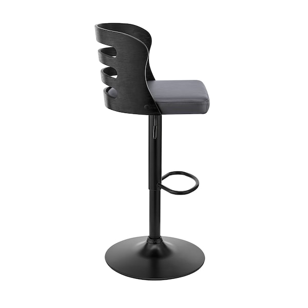Armen Living Khalia Adjustable Swivel Gray Faux Leather and Black Wood Bar Stool with Black Base - LCKHBABLGR
