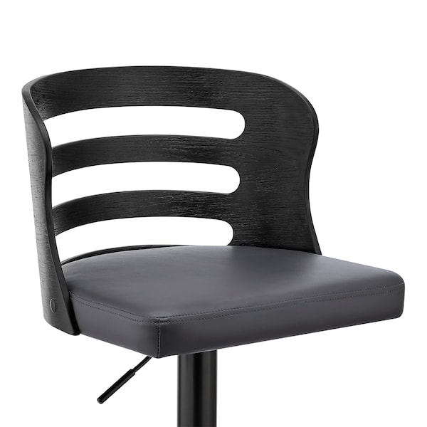 Armen Living Khalia Adjustable Swivel Gray Faux Leather and Black Wood Bar Stool with Black Base - LCKHBABLGR