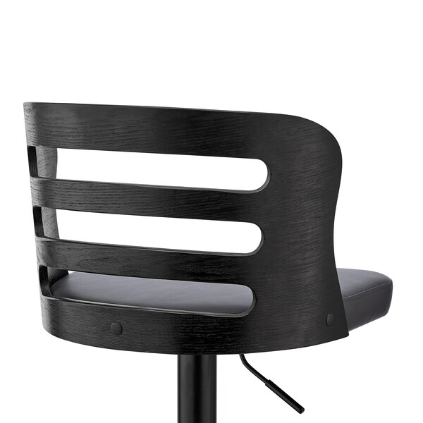 Armen Living Khalia Adjustable Swivel Gray Faux Leather and Black Wood Bar Stool with Black Base - LCKHBABLGR