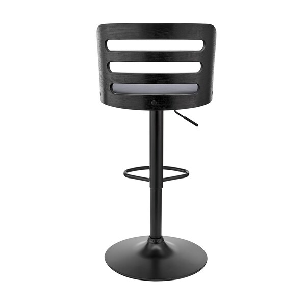 Armen Living Khalia Adjustable Swivel Gray Faux Leather and Black Wood Bar Stool with Black Base - LCKHBABLGR