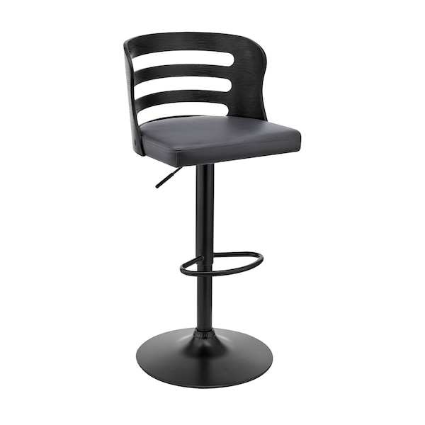 Armen Living Khalia Adjustable Swivel Gray Faux Leather and Black Wood Bar Stool with Black Base - LCKHBABLGR