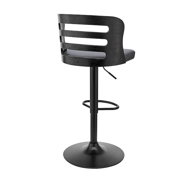 Armen Living Khalia Adjustable Swivel Gray Faux Leather and Black Wood Bar Stool with Black Base - LCKHBABLGR