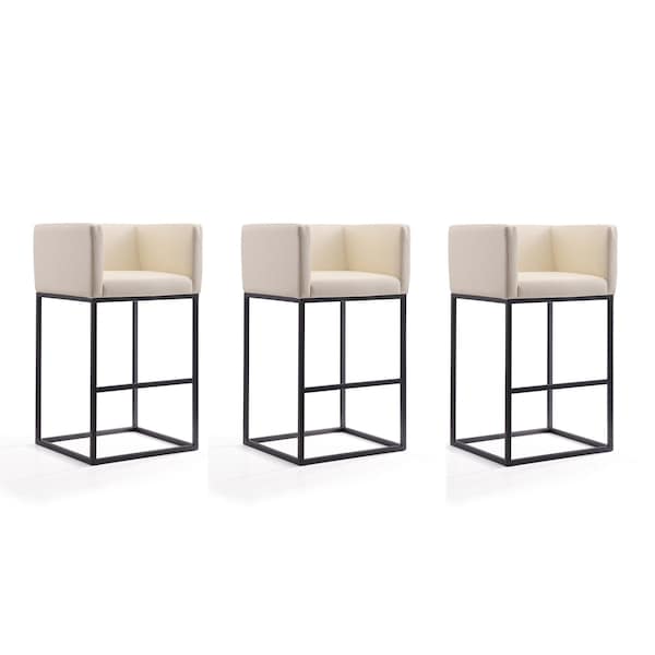 Manhattan Comfort Embassy Barstool in Cream and Black (Set of 3) - 3-BS018-CR