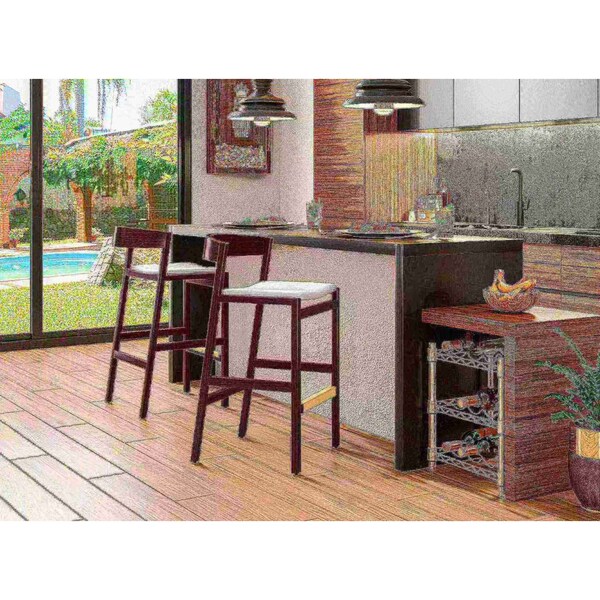 Manhattan Comfort Klismos Barstool in Ivory and Dark Walnut (Set of 2) - 2-BS014-IV