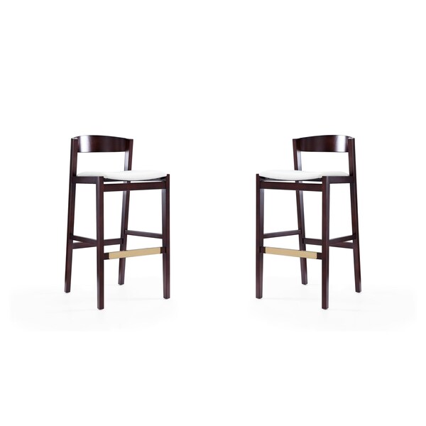 Manhattan Comfort Klismos Barstool in Ivory and Dark Walnut (Set of 2) - 2-BS014-IV