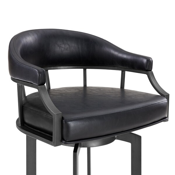 Armen Living Pharaoh Swivel 30" Mineral Finish and Black Faux Leather Bar Stool - 721535743346