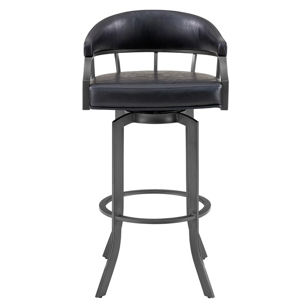 Armen Living Pharaoh Swivel 30" Mineral Finish and Black Faux Leather Bar Stool - 721535743346