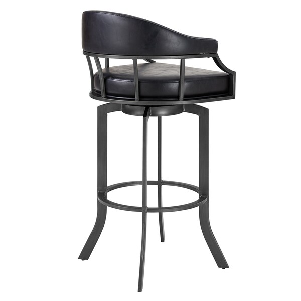 Armen Living Pharaoh Swivel 30" Mineral Finish and Black Faux Leather Bar Stool - 721535743346