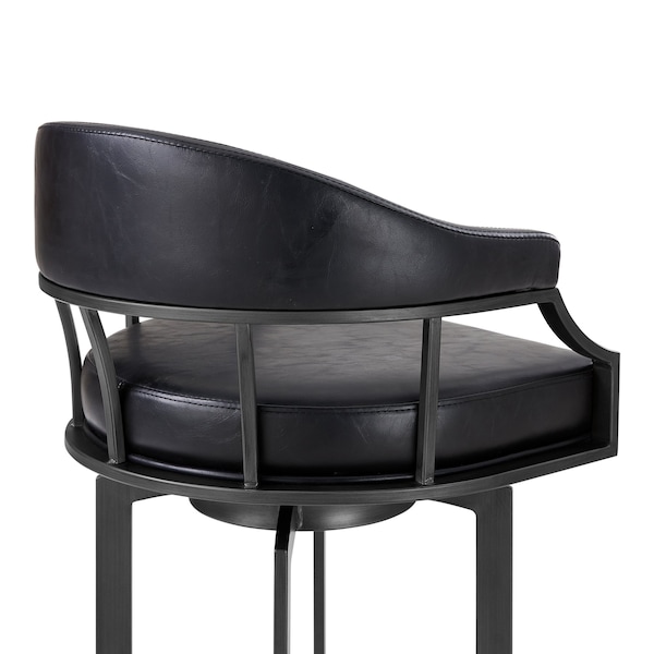 Armen Living Pharaoh Swivel 30" Mineral Finish and Black Faux Leather Bar Stool - 721535743346
