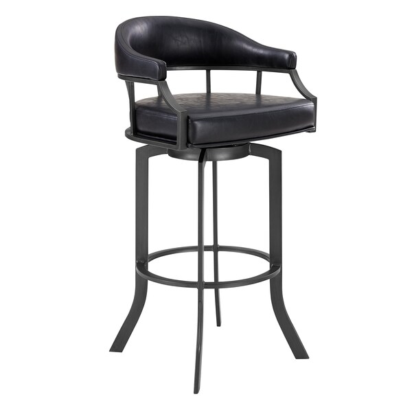 Armen Living Pharaoh Swivel 30" Mineral Finish and Black Faux Leather Bar Stool - 721535743346