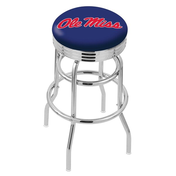 Holland Bar Stool Co 25" Chrome 2-Ring Ole' Miss Swivel Bar Stool, Accent Ring - L7C3C25MSSPPU