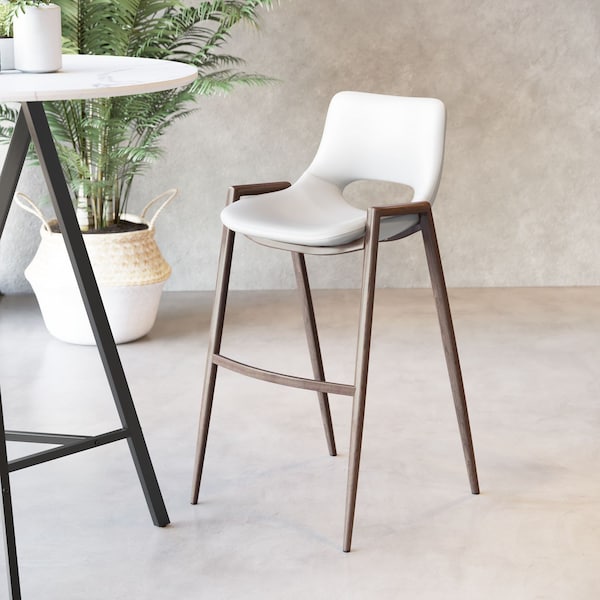 Zuo Modern Desi Barstool Set Of 2 White & Walnut - 109070