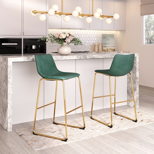Zuo Modern Augusta Barstool Set Of 2 Green & Gold - 109961