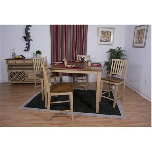 Sunset Trading 48 In. Brook Square Pub Set with Slat Back Stools 5 Pieces, 5PK - DLU-BR4848CB-B60-PW5PC