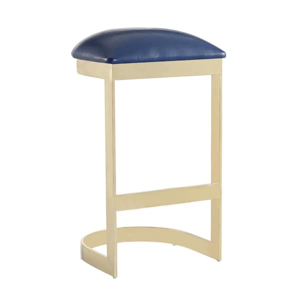 Manhattan Comfort Aura Bar Stool in Blue and Polished Brass - BS006-BL