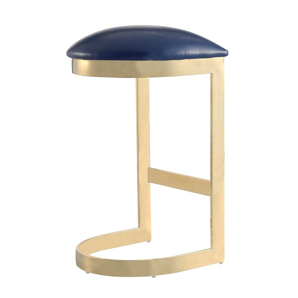 Manhattan Comfort Aura Bar Stool in Blue and Polished Brass - BS006-BL