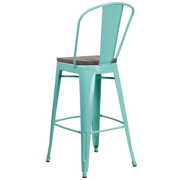 Flash Furniture Mint Green Metal Barstool with Back and Wood Seat, 30" High, PK4 - 4-ET-3534-30-MINT-WD-GG