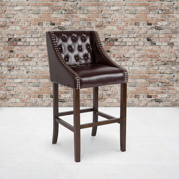 Flash Furniture Brown Leather/Wood Stool, 30", PK2 - 2-CH-182020-T-30-BN-GG