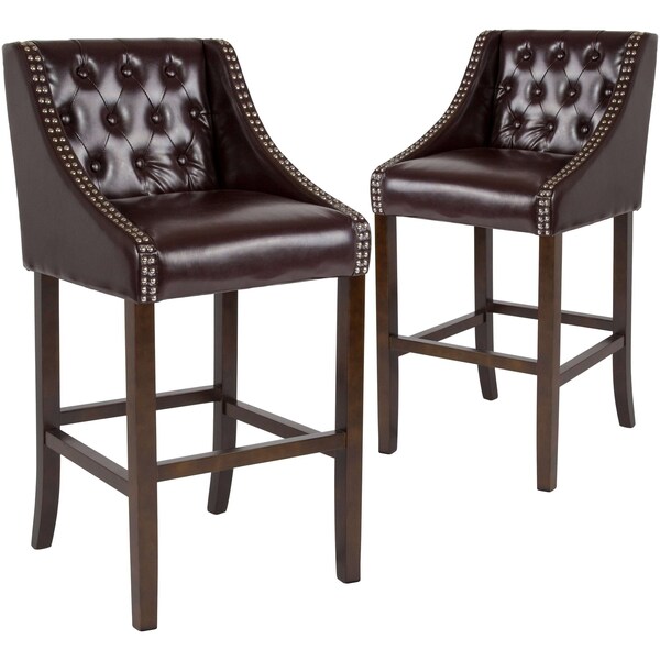 Flash Furniture Brown Leather/Wood Stool, 30", PK2 - 2-CH-182020-T-30-BN-GG