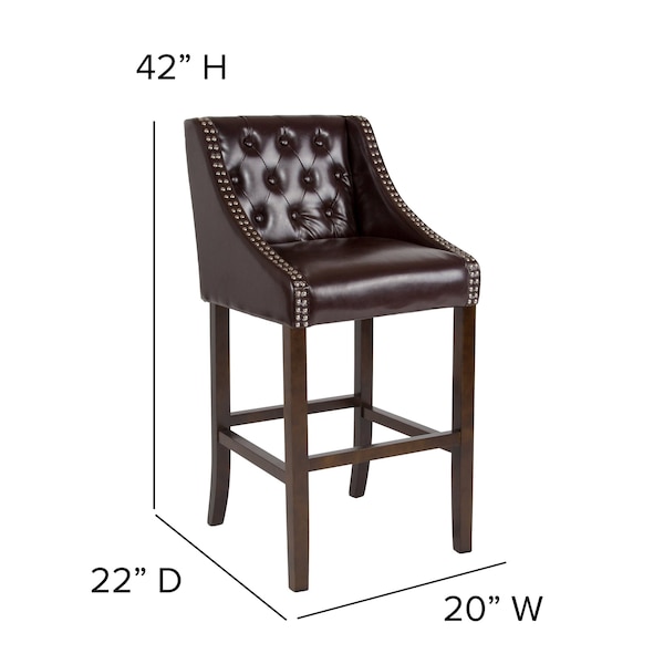 Flash Furniture Brown Leather/Wood Stool, 30", PK2 - 2-CH-182020-T-30-BN-GG