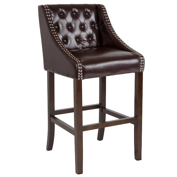 Flash Furniture Brown Leather/Wood Stool, 30", PK2 - 2-CH-182020-T-30-BN-GG