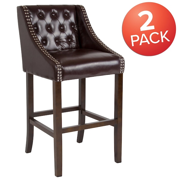 Flash Furniture Brown Leather/Wood Stool, 30", PK2 - 2-CH-182020-T-30-BN-GG