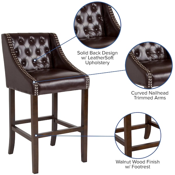 Flash Furniture Brown Leather/Wood Stool, 30", PK2 - 2-CH-182020-T-30-BN-GG