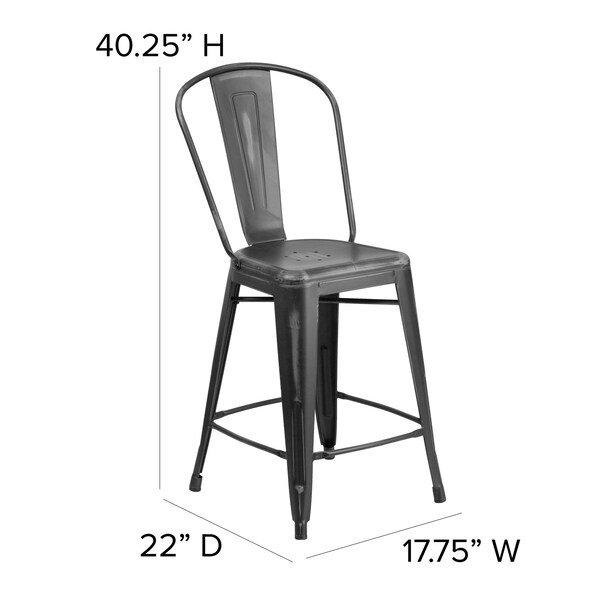 Flash Furniture Distressed Black Metal Stool, PK4 - 4-ET-3534-24-BK-GG