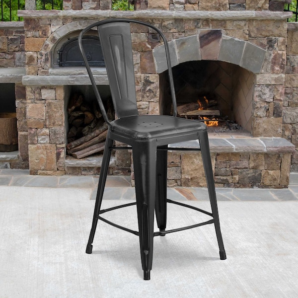 Flash Furniture Distressed Black Metal Stool, PK4 - 4-ET-3534-24-BK-GG