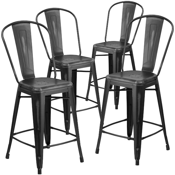 Flash Furniture Distressed Black Metal Stool, PK4 - 4-ET-3534-24-BK-GG