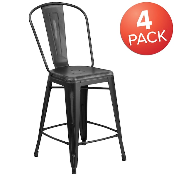 Flash Furniture Distressed Black Metal Stool, PK4 - 4-ET-3534-24-BK-GG