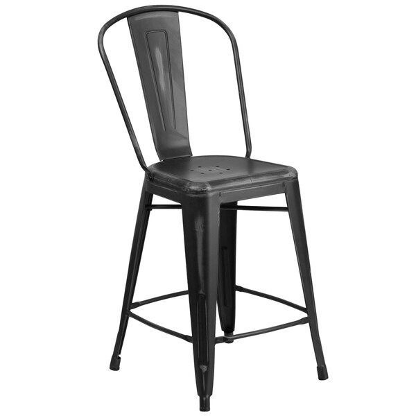 Flash Furniture Distressed Black Metal Stool, PK4 - 4-ET-3534-24-BK-GG