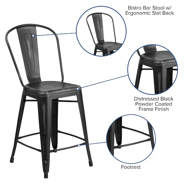 Flash Furniture Distressed Black Metal Stool, PK4 - 4-ET-3534-24-BK-GG
