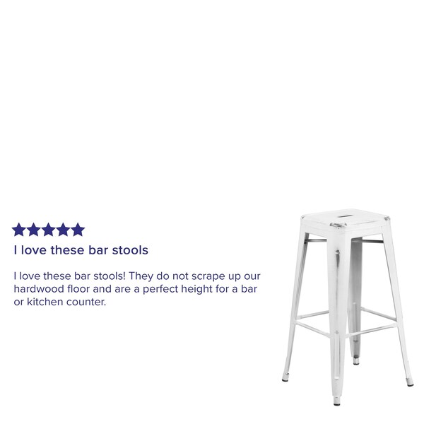 Flash Furniture 4PK 30"H Backless Distressed White Metal Barstool - 4-ET-BT3503-30-WH-GG