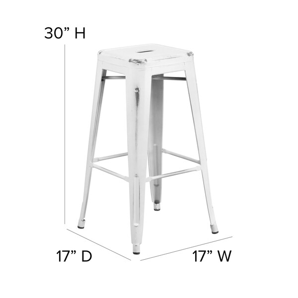 Flash Furniture 4PK 30"H Backless Distressed White Metal Barstool - 4-ET-BT3503-30-WH-GG