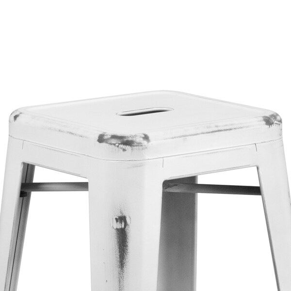 Flash Furniture 4PK 30"H Backless Distressed White Metal Barstool - 4-ET-BT3503-30-WH-GG