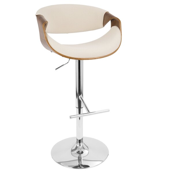 Lumisource Curvo Adjustable Swivel Barstool in Walnut and Cream - BS-CURVO WL+CR