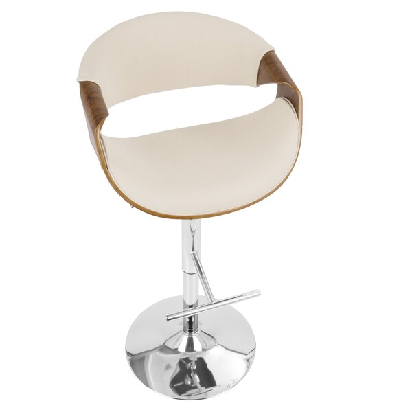Lumisource Curvo Adjustable Swivel Barstool in Walnut and Cream - BS-CURVO WL+CR