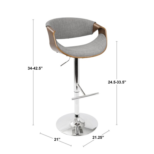 Lumisource Curvo Adjustable Swivel Barstool in Walnut and Cream - BS-CURVO WL+CR