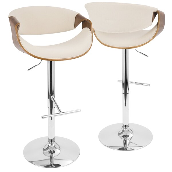 Lumisource Curvo Adjustable Swivel Barstool in Walnut and Cream - BS-CURVO WL+CR