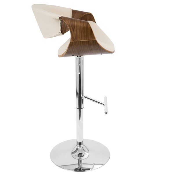 Lumisource Curvo Adjustable Swivel Barstool in Walnut and Cream - BS-CURVO WL+CR