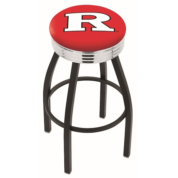 Holland Bar Stool Co 25" Blk Wrinkle Rutgers Swivel Bar Stool, Chrome Ring - L8B3C25RUTGER