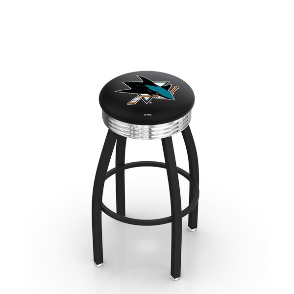 Holland Bar Stool Co 25" Blk Wrinkle San Jose Sharks Swivel Bar Stool, Chrome Ring - L8B3C25SJSHAR