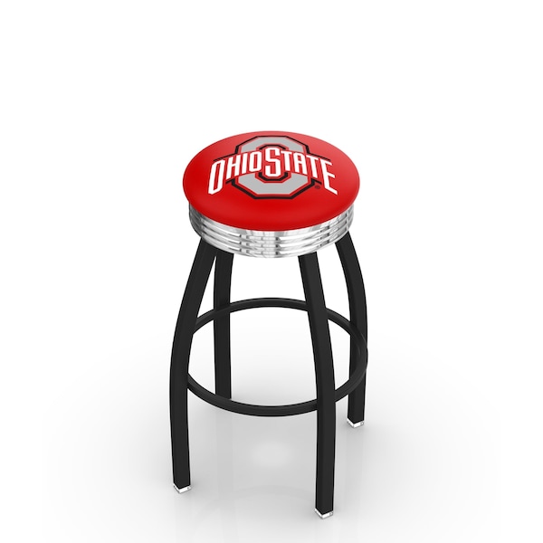 Holland Bar Stool Co 25" Blk Wrinkle Ohio State Swivel Bar Stool, Chrome Ring - L8B3C25OHIOST