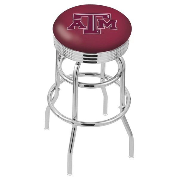 Holland Bar Stool Co 25" Chrome 2-Ring Texas A&M Swivel Bar Stool, Accent Ring - L7C3C25TEXA-M