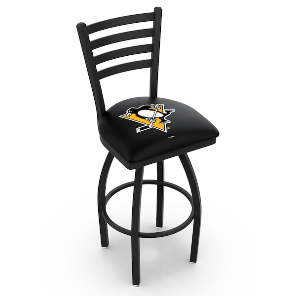 Holland Bar Stool Co 25" Blk Wrinkle Pittsburgh Penguins Swivel Bar Stool, Ladder Back - L01425PITPEN